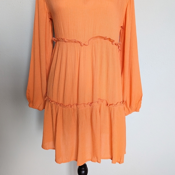 Orange long lantern sleeve ruffle hem frilled dress size S - Picture 7 of 8